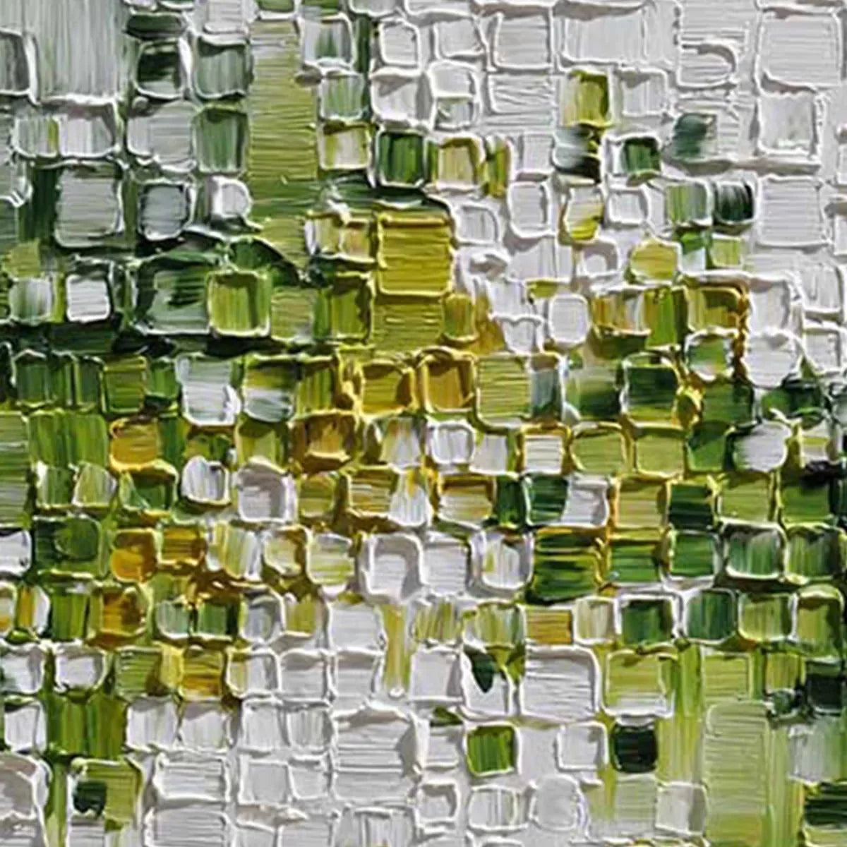 VERDANT: Textured Green and White Abstract Impasto Painting | rectangular format, hand-painted canvas edge