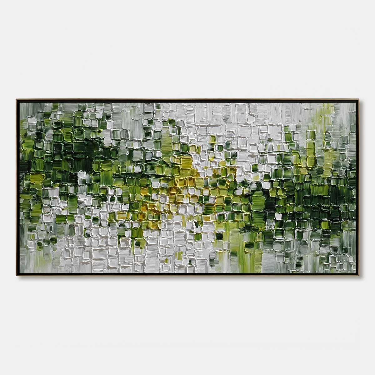 VERDANT: Textured Green and White Abstract Impasto Painting | hanging in living room, Abstract wall art