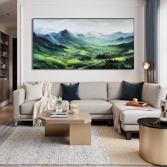 VERDANT VALLEY VISTA: Textured Abstract Landscape Oil Painting