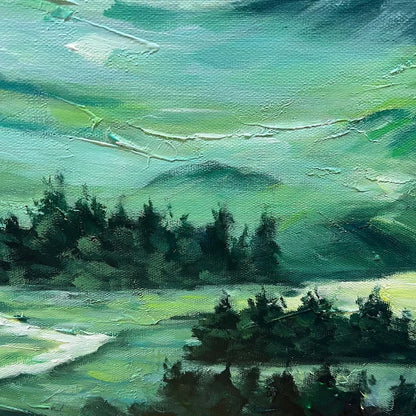 VERDANT VALLEY VISTA: Textured Abstract Landscape Oil Painting | rolled canvas, ready for custom framing