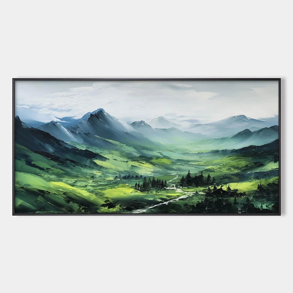 VERDANT VALLEY VISTA: Textured Abstract Landscape Oil Painting | hanging in living room, Abstract wall art