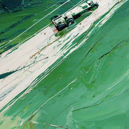 VERDANT VELOCITY: Textured Impasto Painting of a Vintage Racing Car | rolled canvas, ready for custom framing