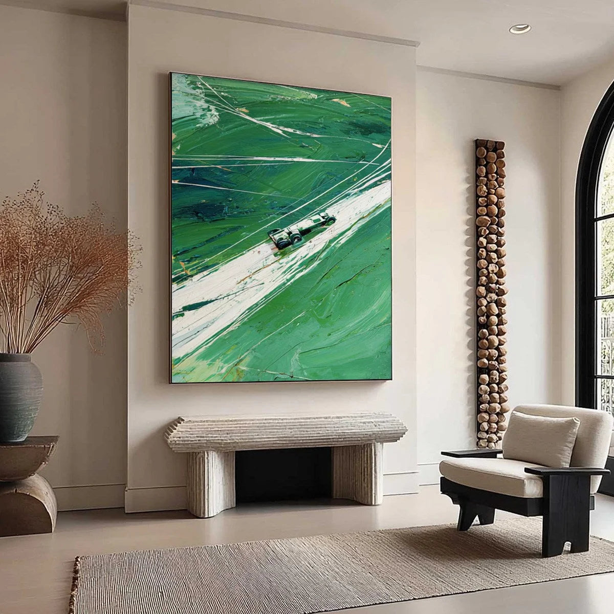 VERDANT VELOCITY: Textured Impasto Painting of a Vintage Racing Car | multi-color palette, original oil on stretched canvas art