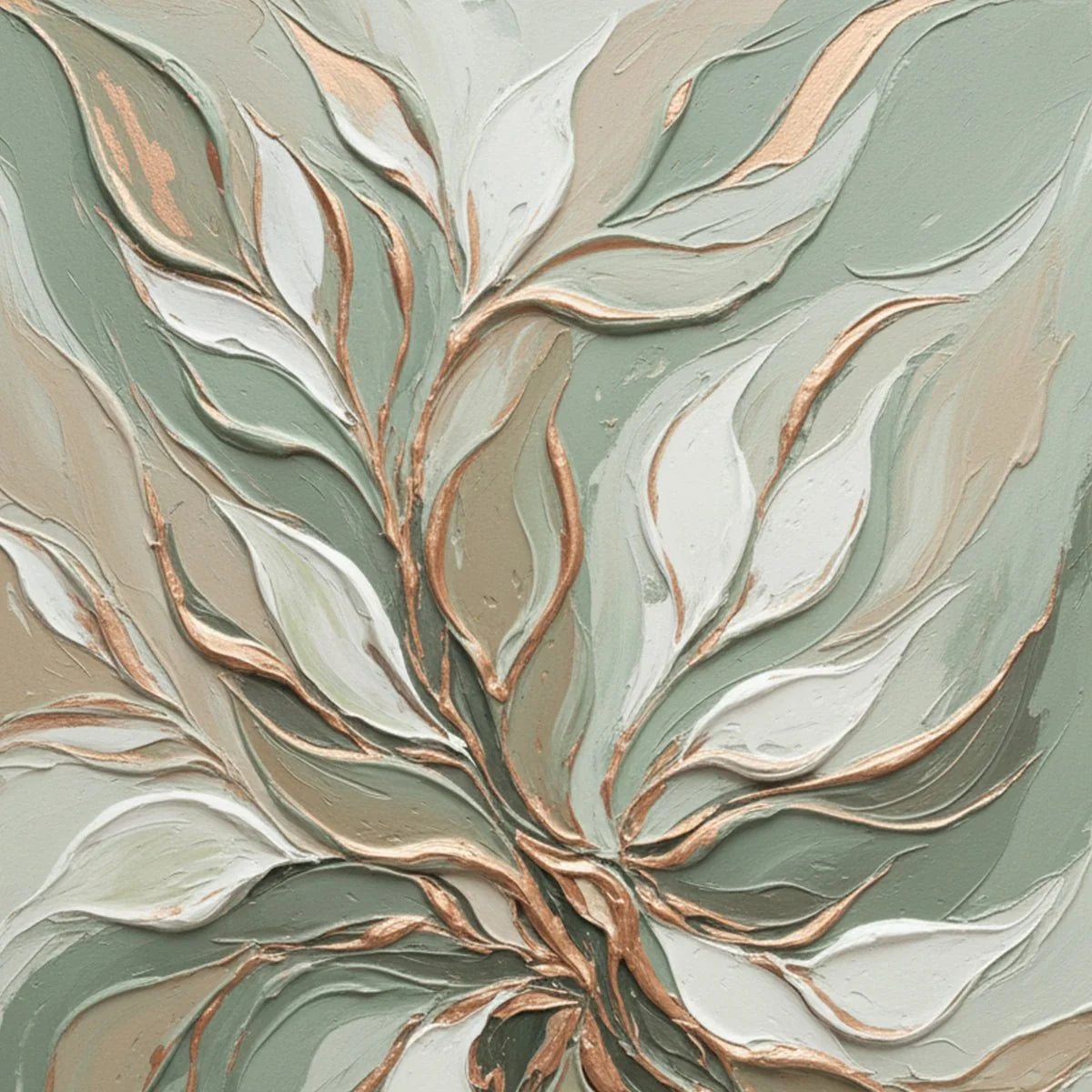 VERDANT WHISPER: Textured Abstract Botanical Leaf Painting | rectangular format, hand-painted canvas edge