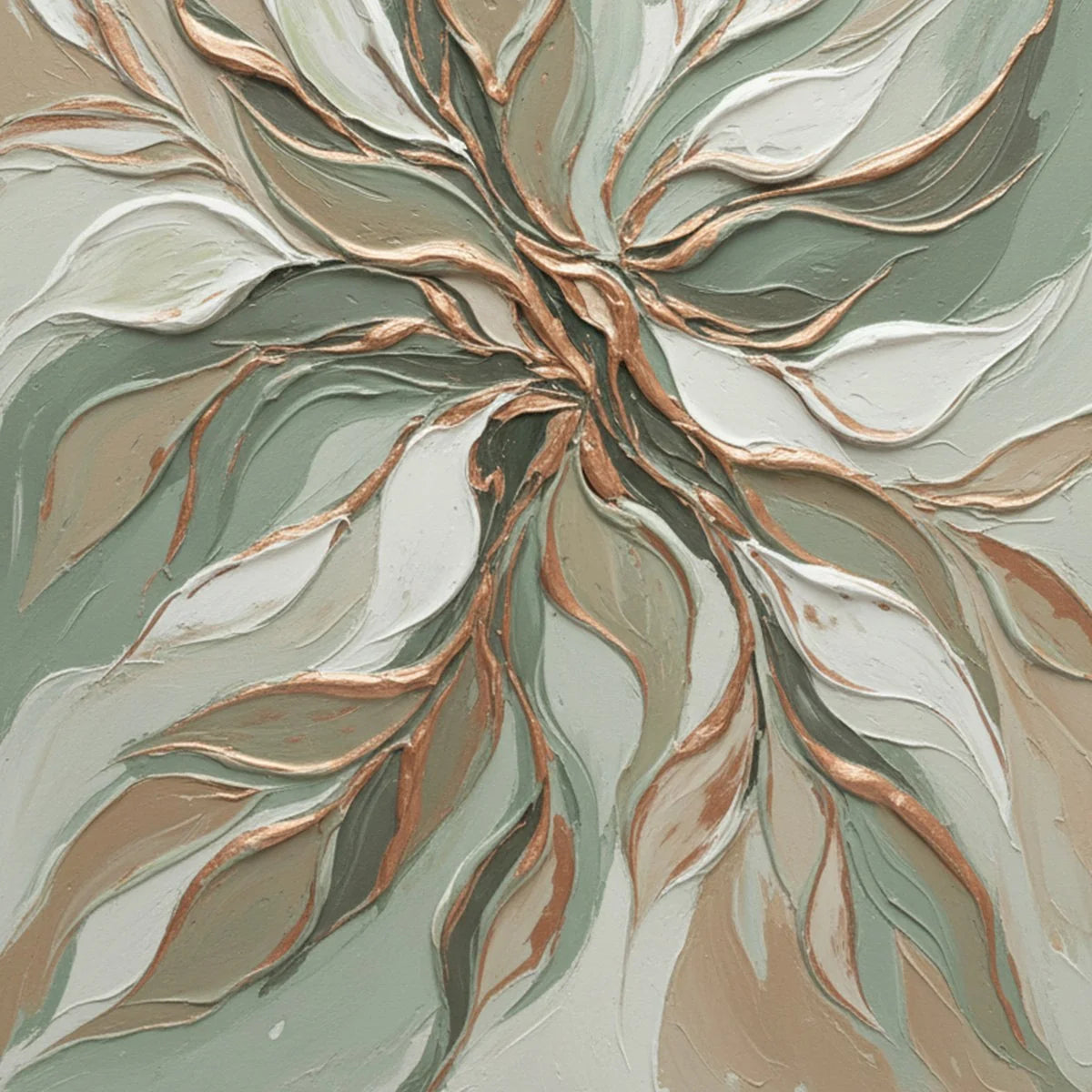 VERDANT WHISPER: Textured Abstract Botanical Leaf Painting | rolled canvas, ready for custom framing