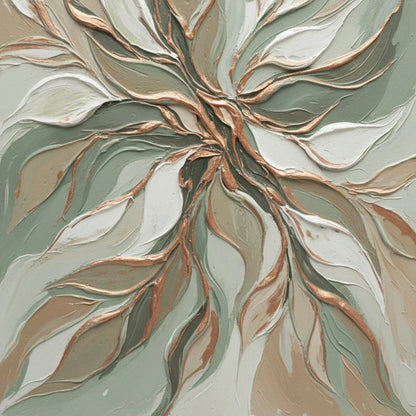 VERDANT WHISPER: Textured Abstract Botanical Leaf Painting | rolled canvas, ready for custom framing