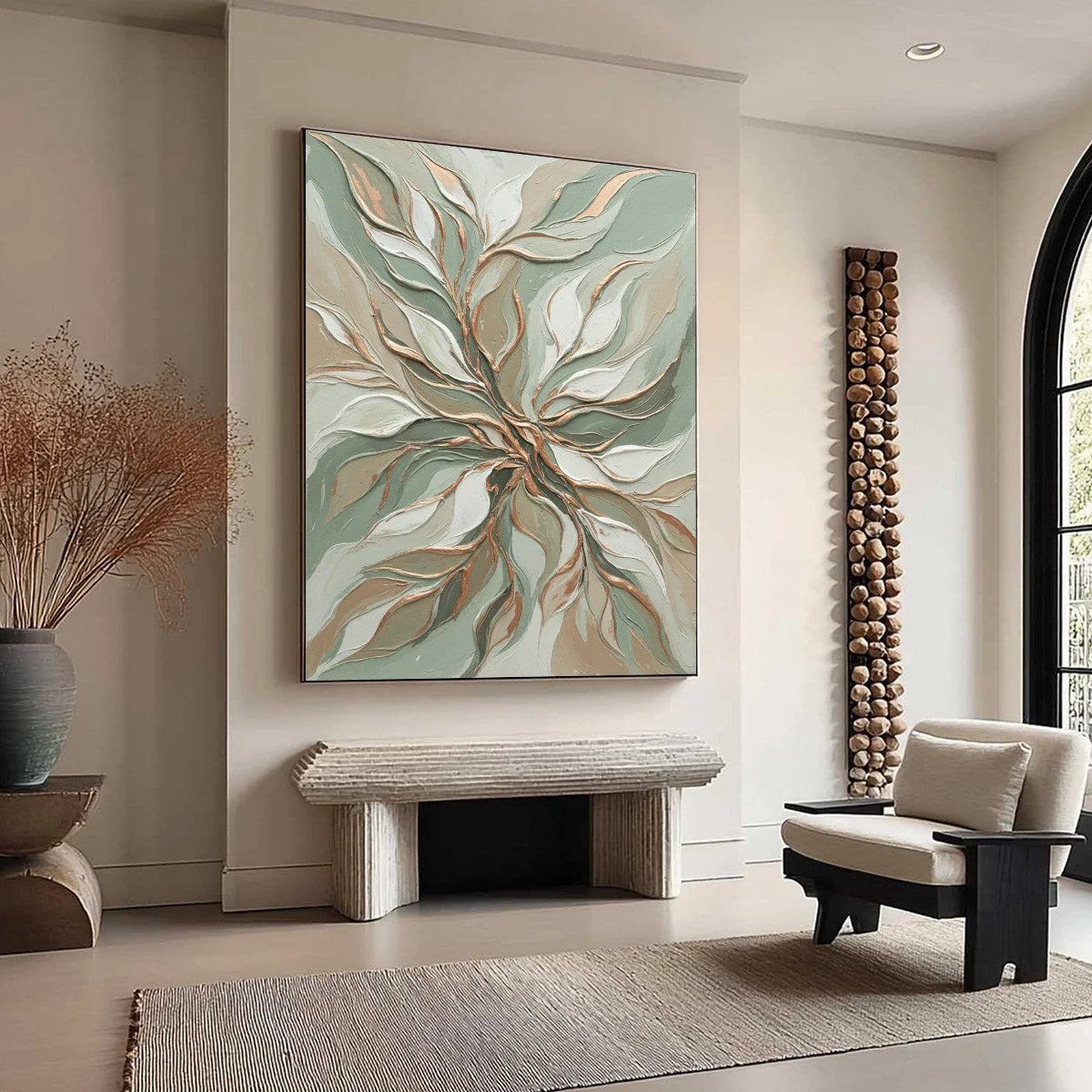 VERDANT WHISPER: Textured Abstract Botanical Leaf Painting | multi-color palette, original oil on stretched canvas art