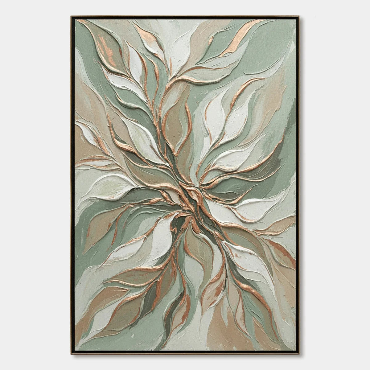 VERDANT WHISPER: Textured Abstract Botanical Leaf Painting | hanging in living room, Abstract wall art