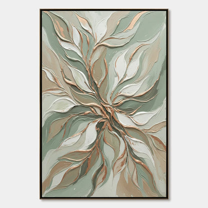 VERDANT WHISPER: Textured Abstract Botanical Leaf Painting | hanging in living room, Abstract wall art