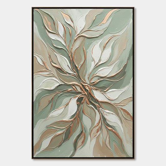 VERDANT WHISPER: Textured Abstract Botanical Leaf Painting | hanging in living room, Abstract wall art