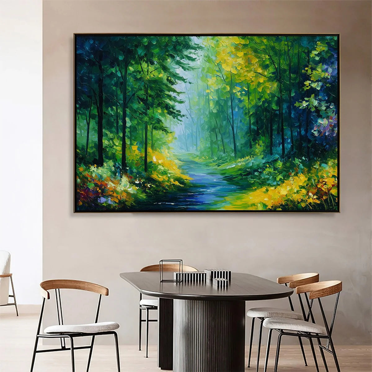 VERDANT WHISPER: Textured Palette Knife Forest Landscape Oil Painting | Landscape closeup, raised brushwork detail