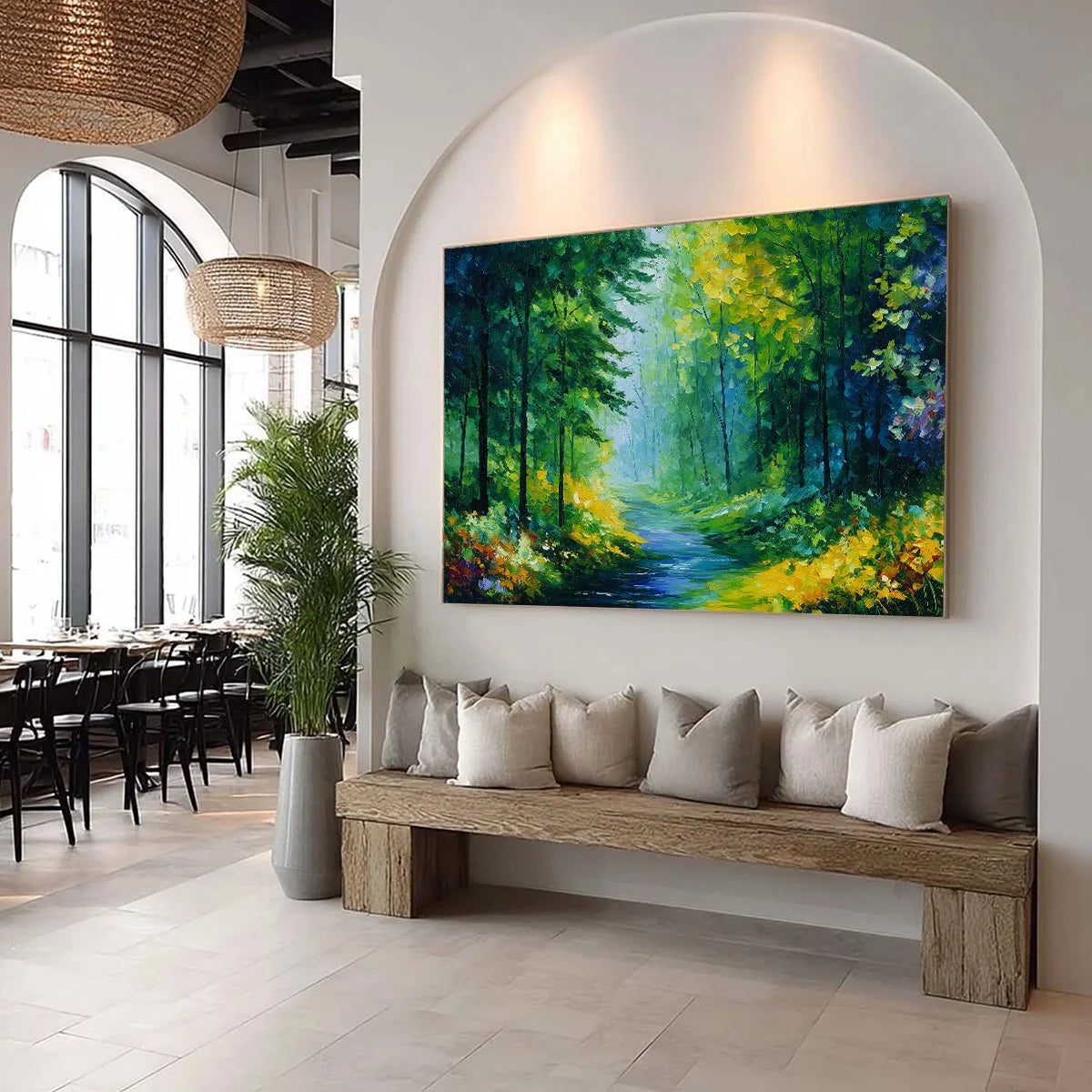 VERDANT WHISPER: Textured Palette Knife Forest Landscape Oil Painting | green palette, original oil on stretched canvas art