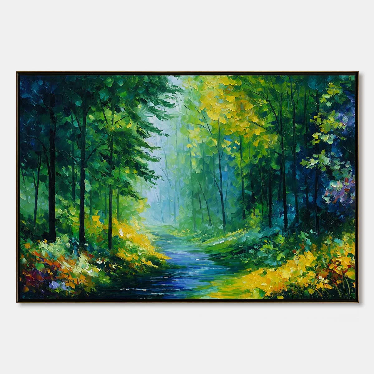 VERDANT WHISPER: Textured Palette Knife Forest Landscape Oil Painting | hanging in living room, Landscape wall art
