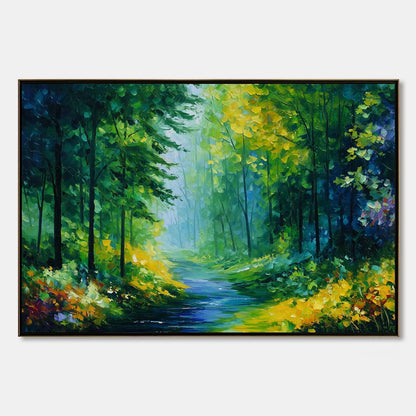 VERDANT WHISPER: Textured Palette Knife Forest Landscape Oil Painting | hanging in living room, Landscape wall art