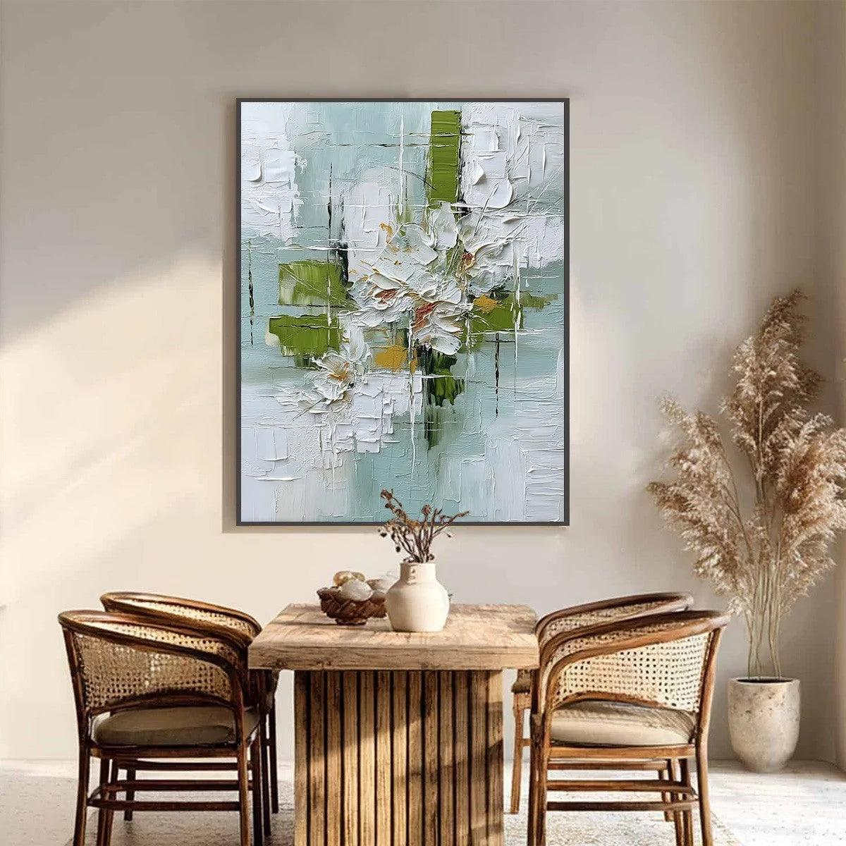 VERDANT BLOOM: Heavily Textured Abstract Floral Impasto Painting | Abstract closeup, raised brushwork detail