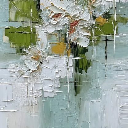 VERDANT BLOOM: Heavily Textured Abstract Floral Impasto Painting | rolled canvas, ready for custom framing