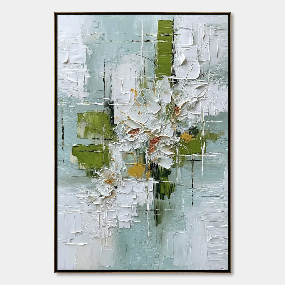 VERDANT BLOOM: Heavily Textured Abstract Floral Impasto Painting | hanging in living room, Abstract wall art