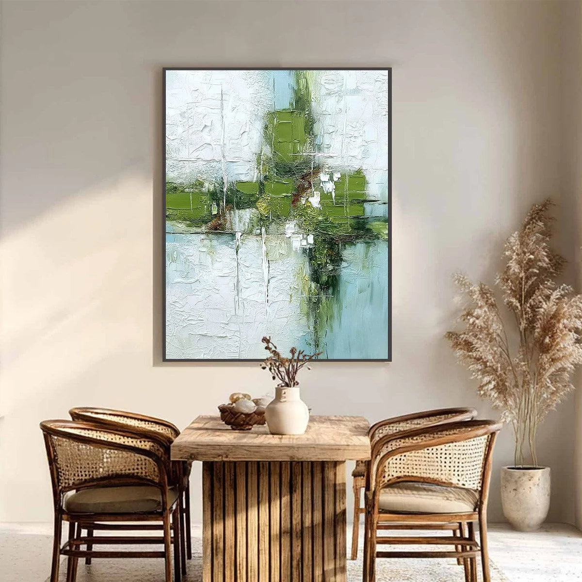 Verdant Echo | Green Abstract Textured Oil Painting for Wall | Abstract closeup, raised brushwork detail