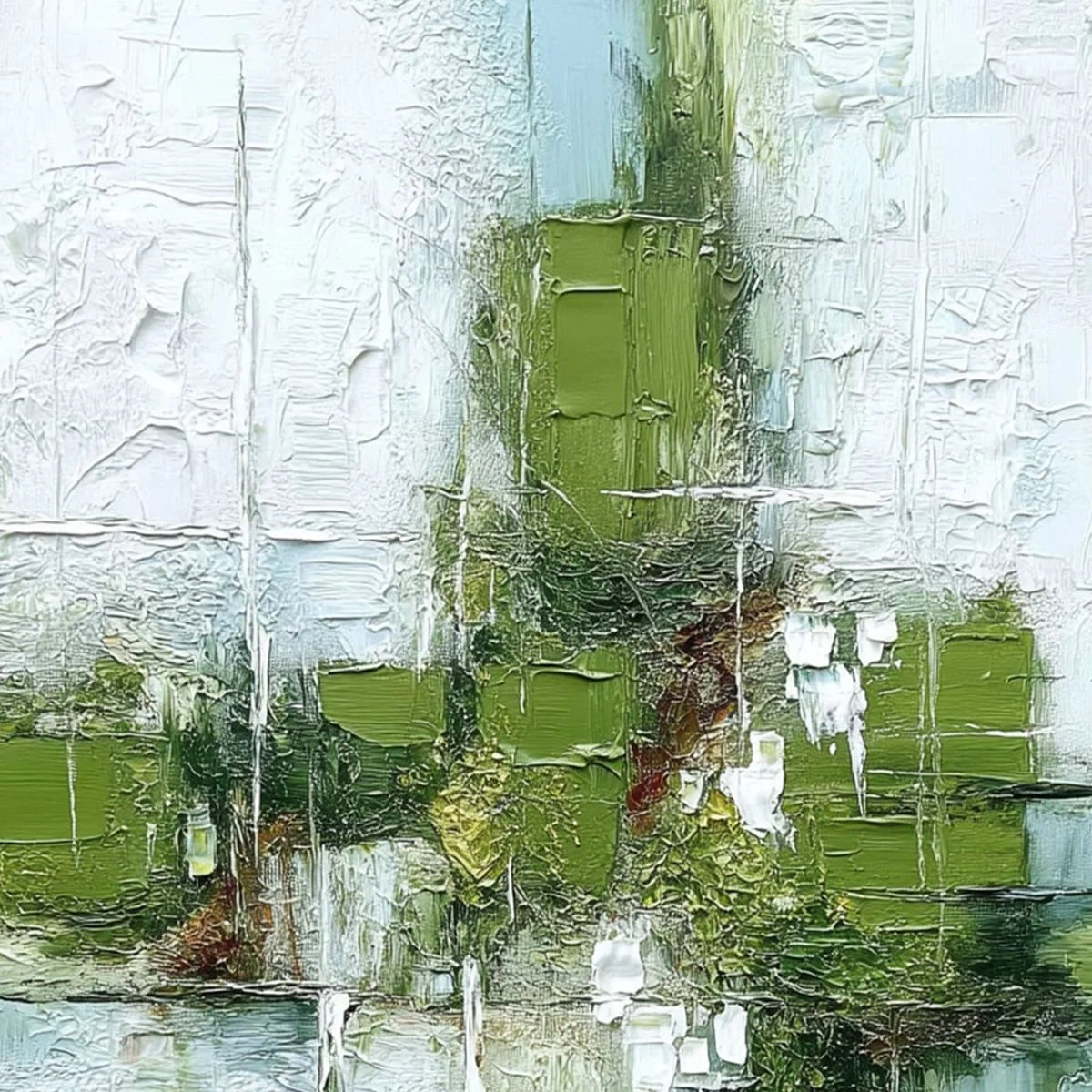 Verdant Echo | Green Abstract Textured Oil Painting for Wall | rectangular format, hand-painted canvas edge