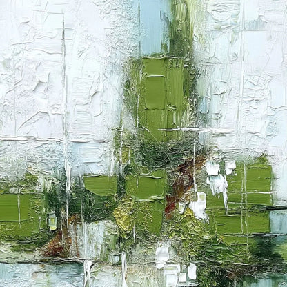 Verdant Echo | Green Abstract Textured Oil Painting for Wall | rectangular format, hand-painted canvas edge