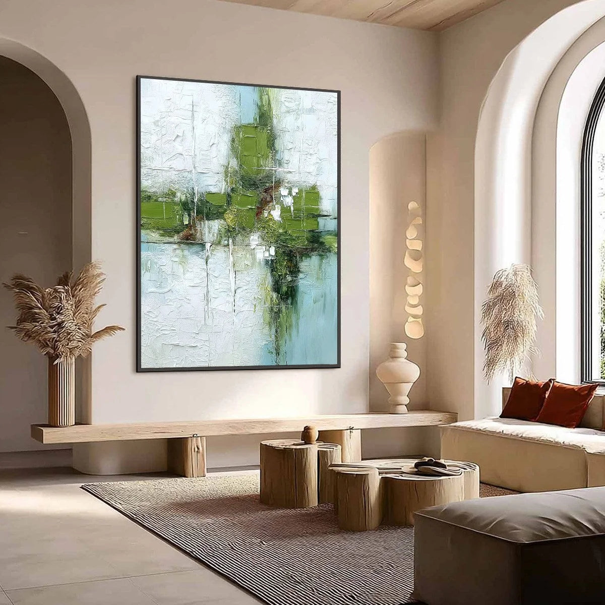 Verdant Echo | Green Abstract Textured Oil Painting for Wall | Abstract mood, soft natural light studio shot
