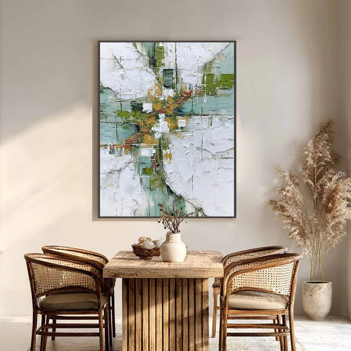 VERDANT ECHO: Textured Abstract Painting in Earth Tones | Abstract closeup, raised brushwork detail