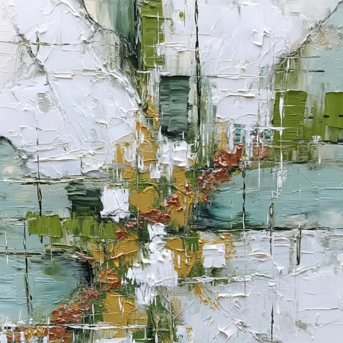 VERDANT ECHO: Textured Abstract Painting in Earth Tones | rectangular format, hand-painted canvas edge