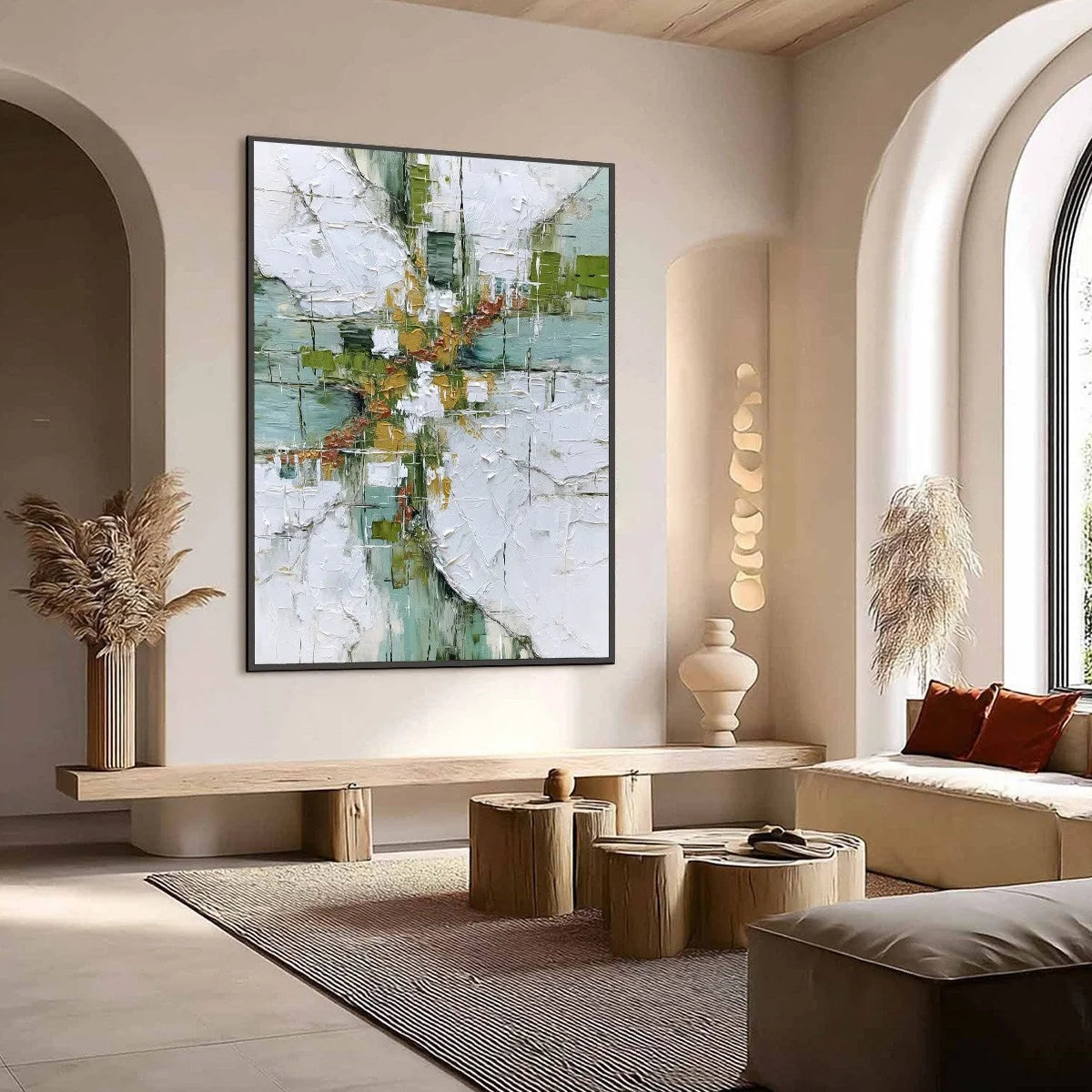 VERDANT ECHO: Textured Abstract Painting in Earth Tones | Abstract mood, soft natural light studio shot