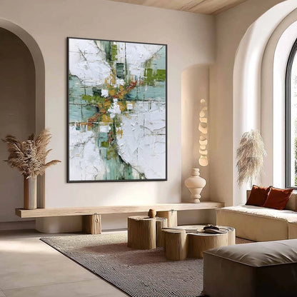 VERDANT ECHO: Textured Abstract Painting in Earth Tones | Abstract mood, soft natural light studio shot