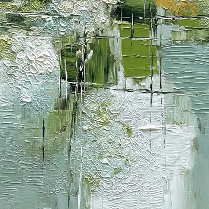 VERDANT GRID: Textured Green and White Wabi Sabi Abstract Painting | rolled canvas, ready for custom framing