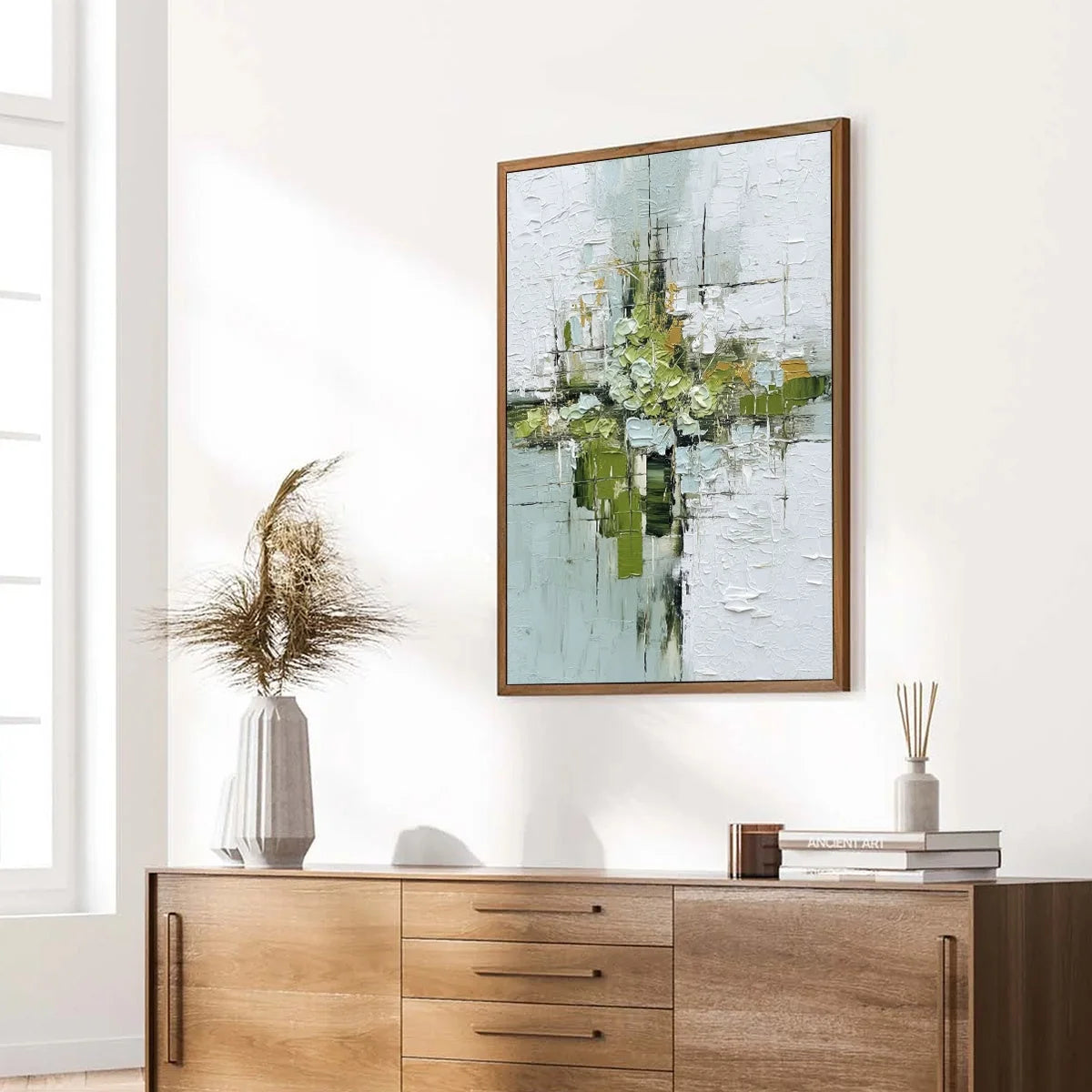 VERDANT SANCTUARY: Heavily Textured Abstract Green and White Painting | green palette, original oil on stretched canvas art