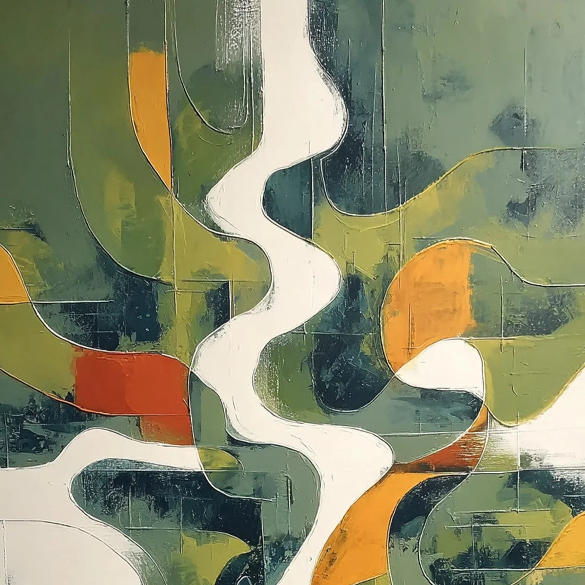 VERIDIAN FLOW: Textured Modern Abstract Landscape Painting | rectangular format, hand-painted canvas edge