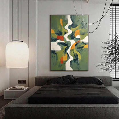 VERIDIAN FLOW: Textured Modern Abstract Landscape Painting | gold frame stretched on neutral wall
