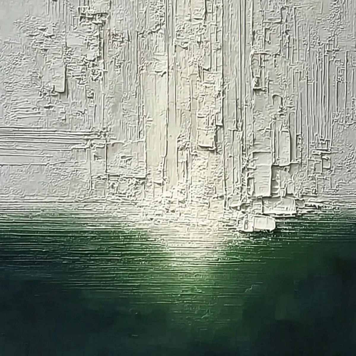 VERIDIAN HORIZON: Textured Wabi Sabi Abstract Landscape Painting | rectangular format, hand-painted canvas edge