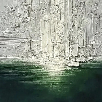 VERIDIAN HORIZON: Textured Wabi Sabi Abstract Landscape Painting | rectangular format, hand-painted canvas edge