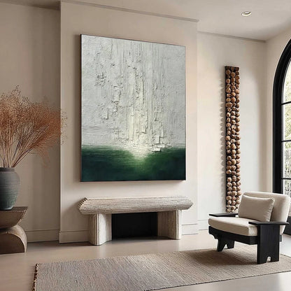 VERIDIAN HORIZON: Textured Wabi Sabi Abstract Landscape Painting | multi-color palette, original oil on stretched canvas art