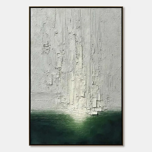 VERIDIAN HORIZON: Textured Wabi Sabi Abstract Landscape Painting | hanging in living room, Abstract wall art