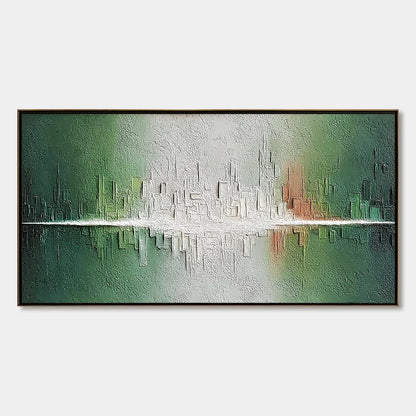 VERIDIAN REFLECTIONS: Textured Abstract Cityscape Reflection Painting | hanging in living room, Abstract wall art