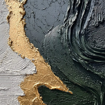 VERIDIAN RIFT: Large Vertical Textured Abstract Green and Gold Painting | rolled canvas, ready for custom framing