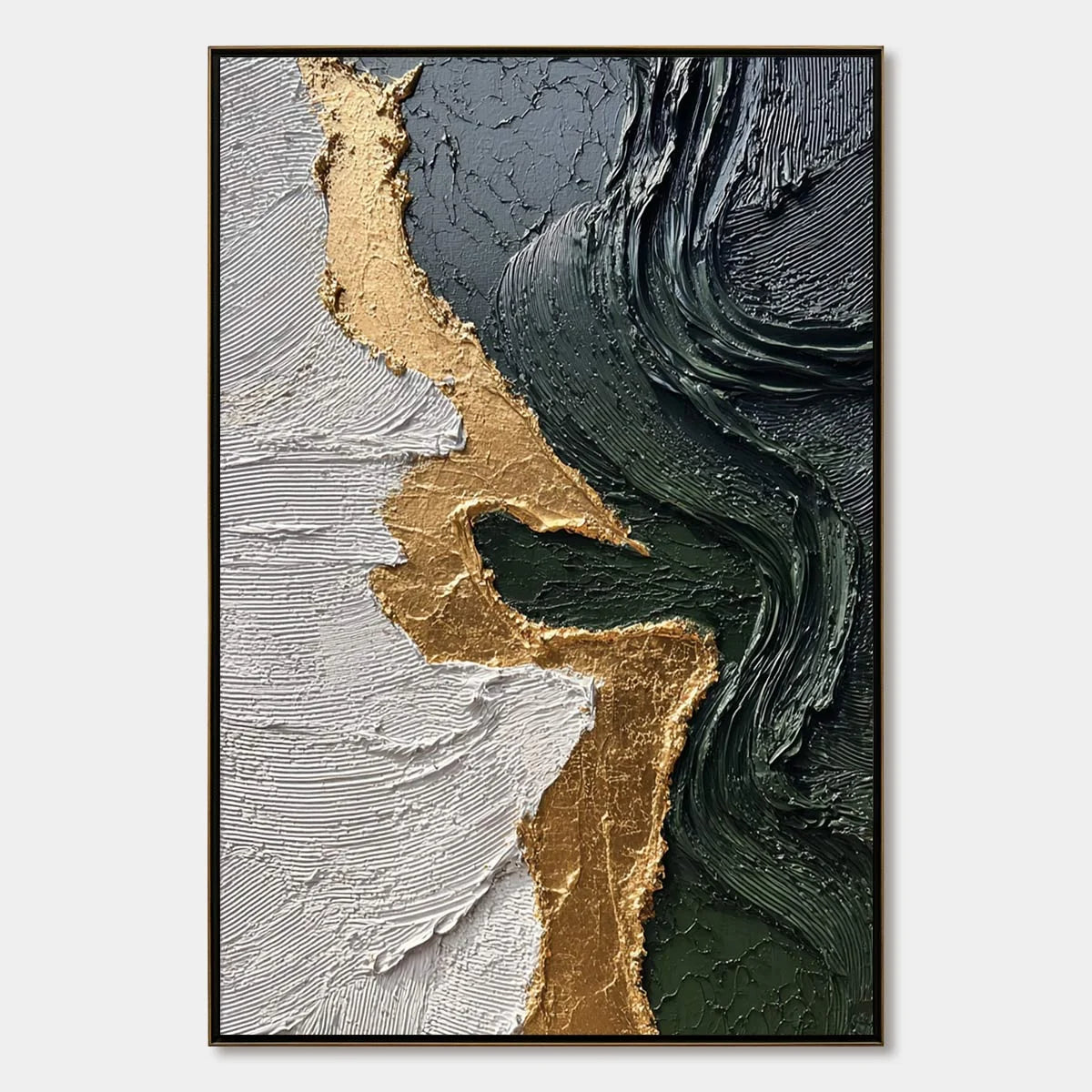 VERIDIAN RIFT: Large Vertical Textured Abstract Green and Gold Painting | hanging in living room, Abstract wall art