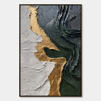 VERIDIAN RIFT: Large Vertical Textured Abstract Green and Gold Painting | hanging in living room, Abstract wall art