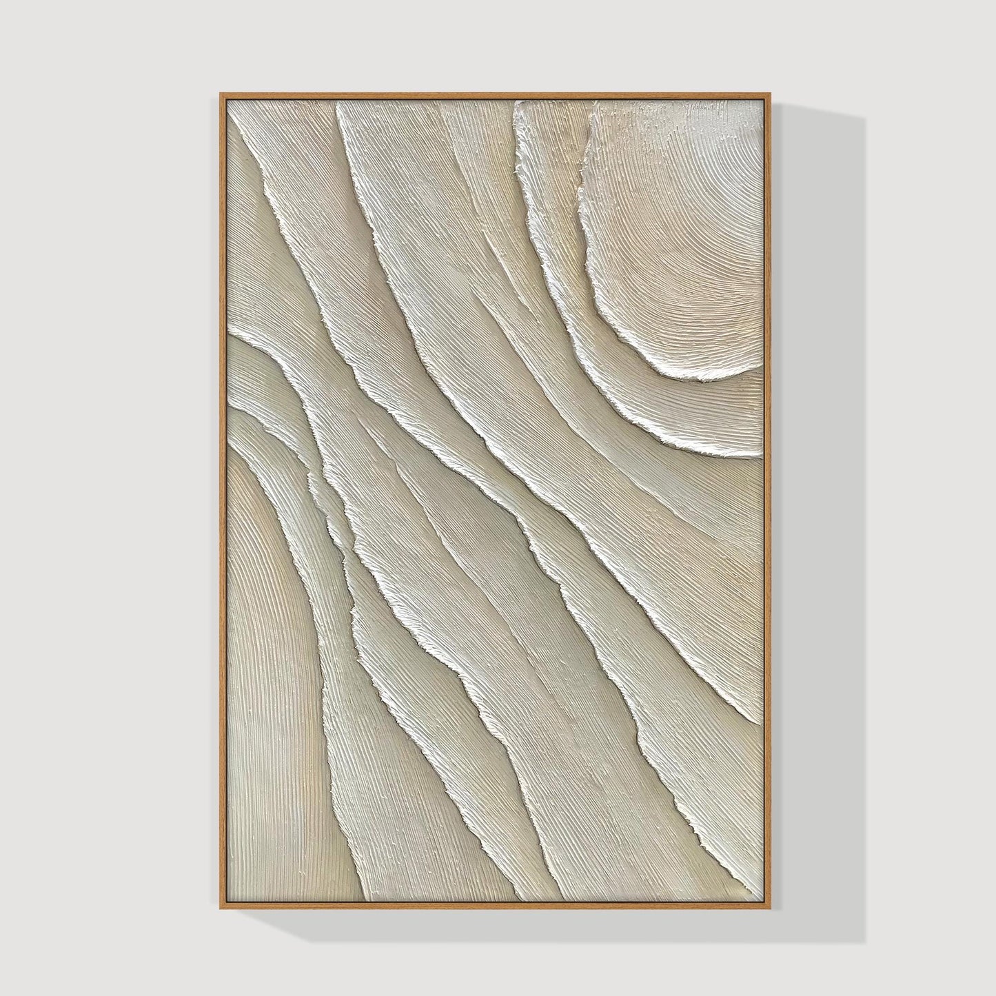 Vertical 3D Textured Plaster Painting, Large Cream Beige Minimalist Abstract Can #7