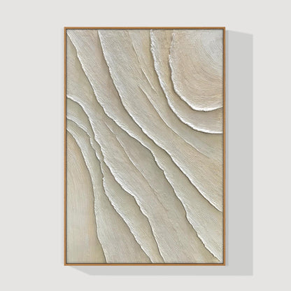 Vertical 3D Textured Plaster Painting, Large Cream Beige Minimalist Abstract Can #7