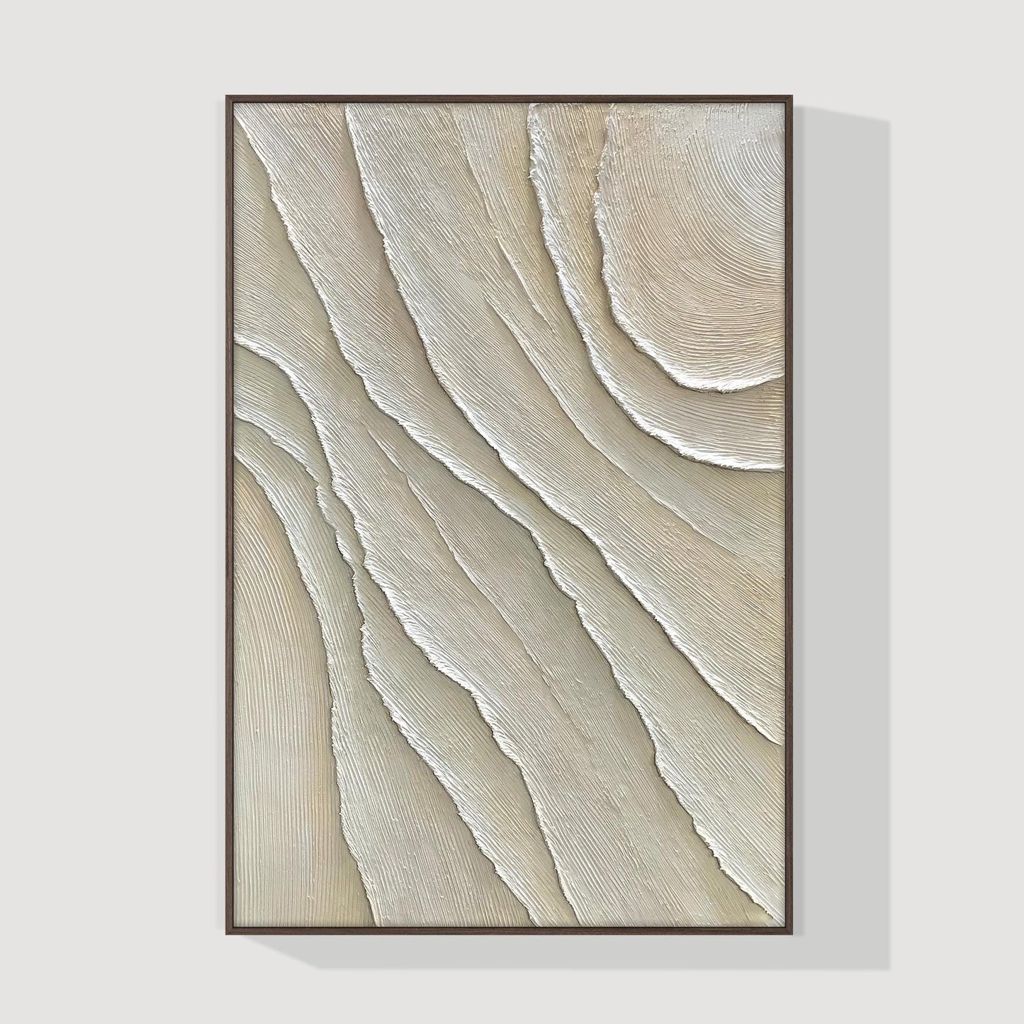 Vertical 3D Textured Plaster Painting, Large Cream Beige Minimalist Abstract Can #8
