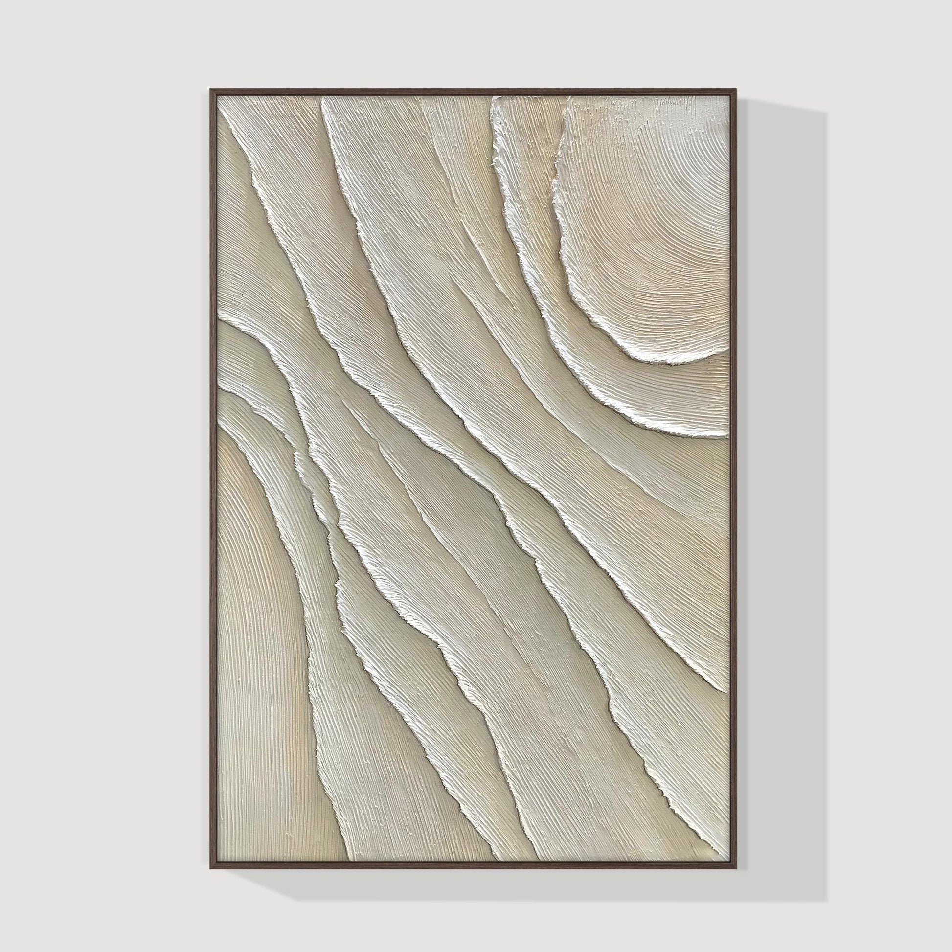 Vertical 3D Textured Plaster Painting, Large Cream Beige Minimalist Abstract Can #8