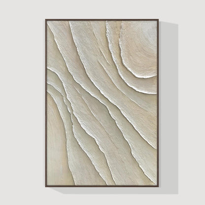 Vertical 3D Textured Plaster Painting, Large Cream Beige Minimalist Abstract Can #8