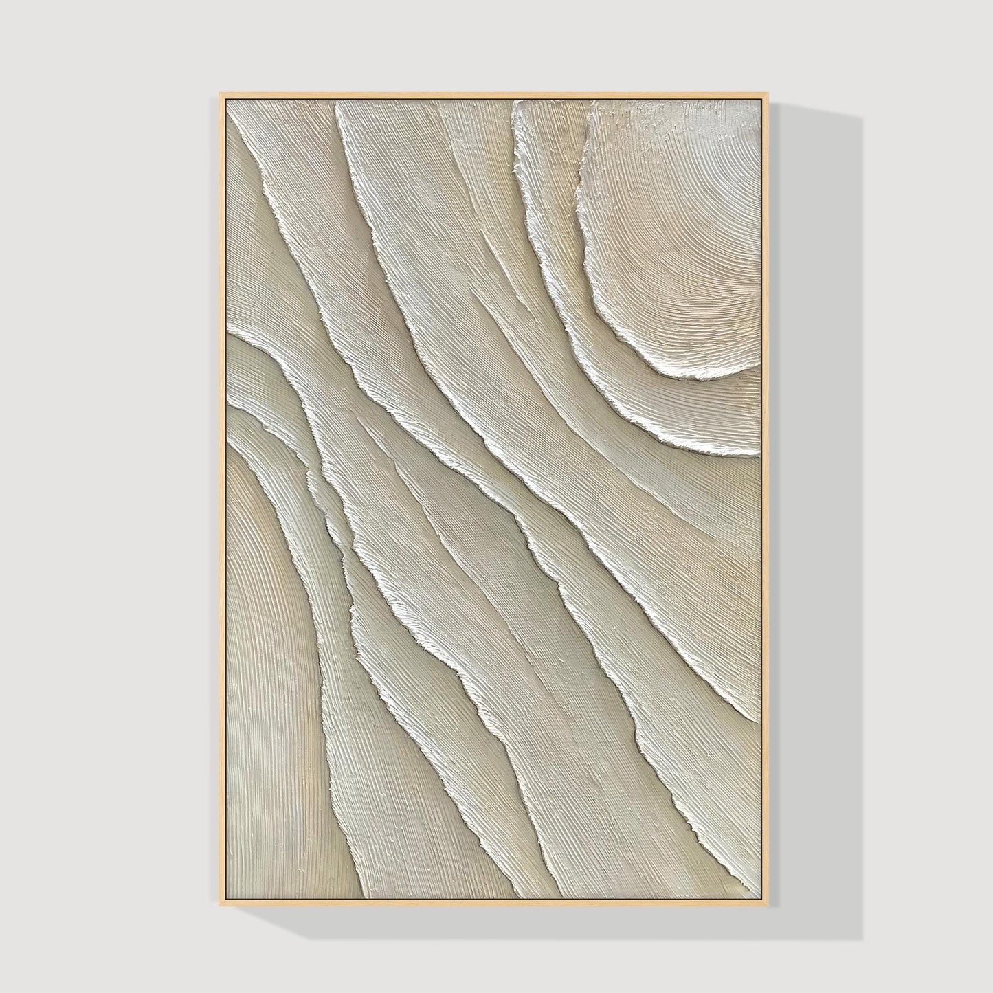Vertical 3D Textured Plaster Painting, Large Cream Beige Minimalist Abstract Can #9