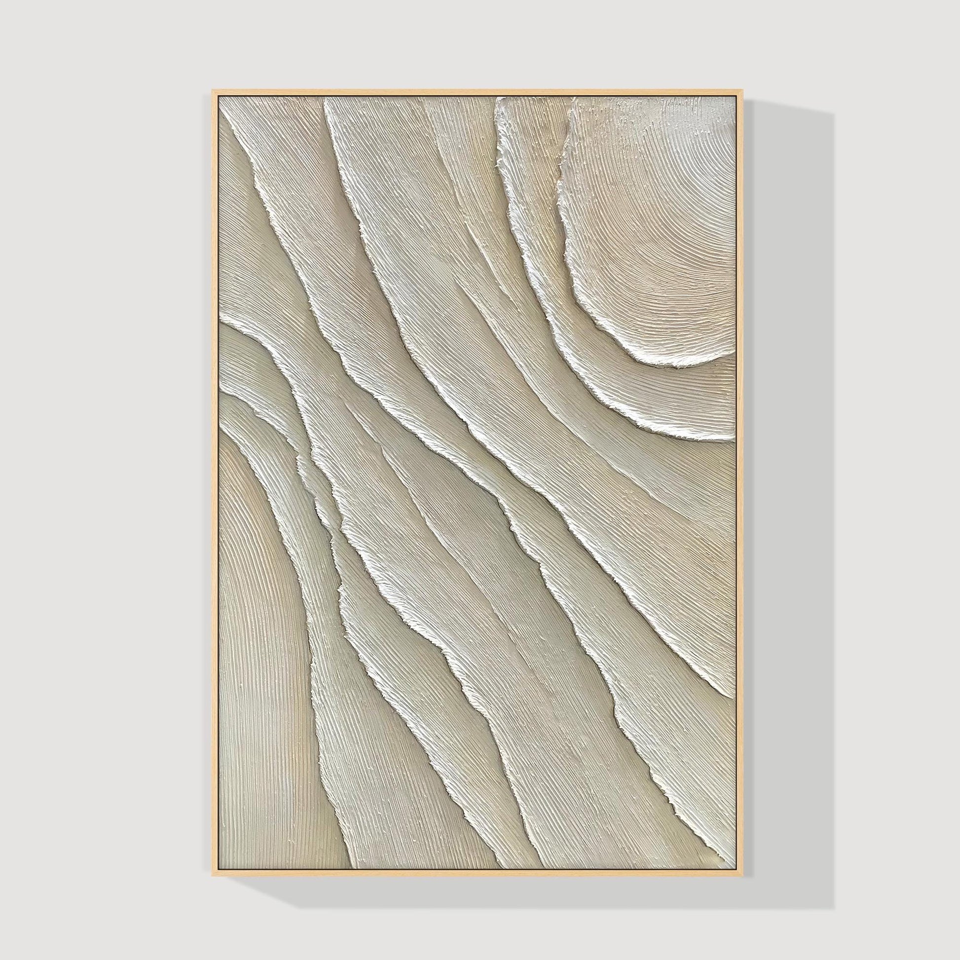 Vertical 3D Textured Plaster Painting, Large Cream Beige Minimalist Abstract Can #9