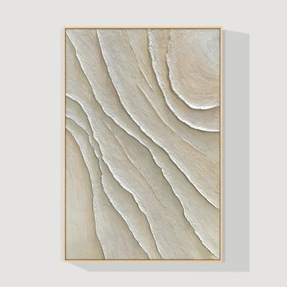 Vertical 3D Textured Plaster Painting, Large Cream Beige Minimalist Abstract Can #9