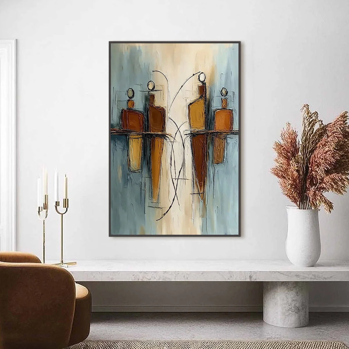 Convergence: Vertical Textured Abstract Oil Painting for Walls | Abstract closeup, raised brushwork detail